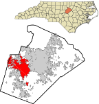 Wake County North Carolina incorporated and unincorporated areas Cary highlighted